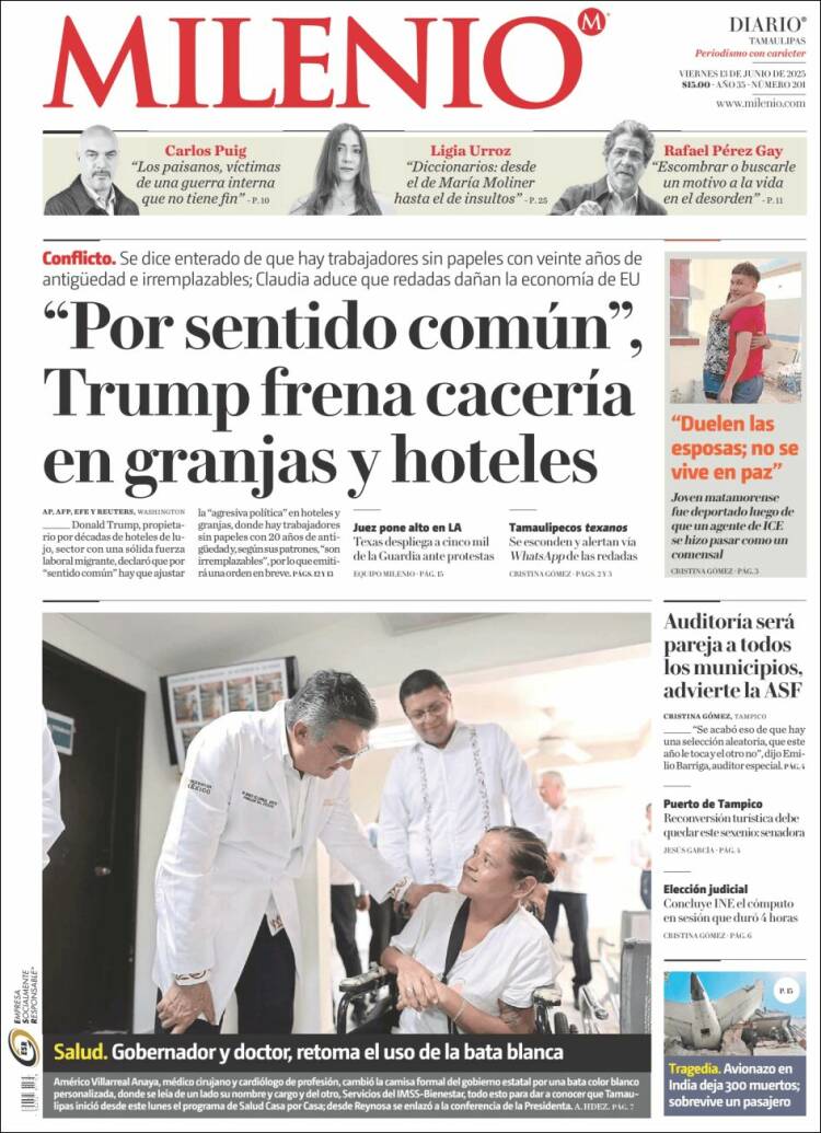 Portada de Milenio - Tamaulipas (México)