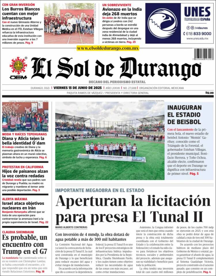 Portada de El Sol de Durango (Mexico)
