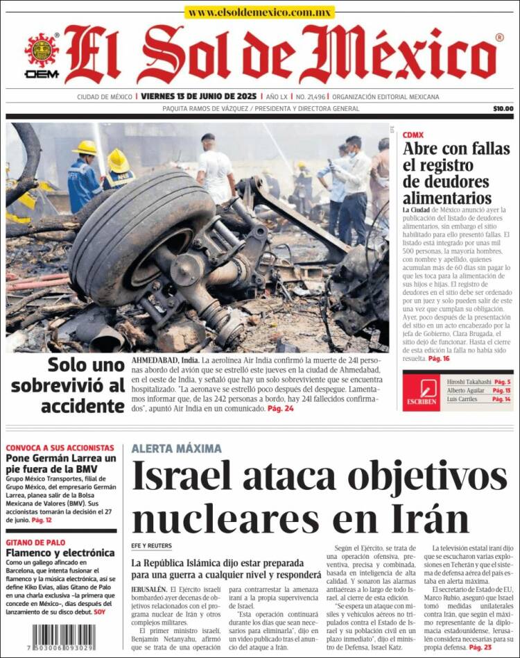 Portada de El Sol de México (México)