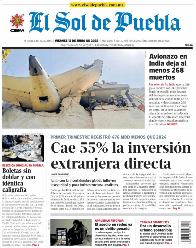 Portada de El Sol de Puebla (México)