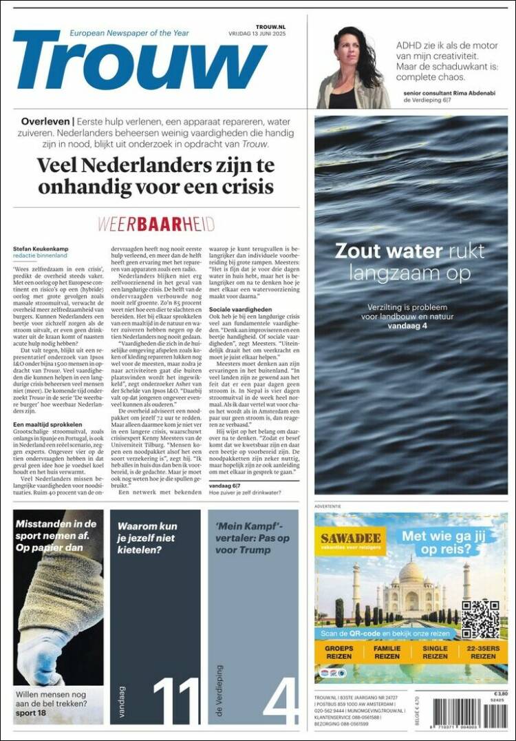 Portada de Trouw (Países Bajos)