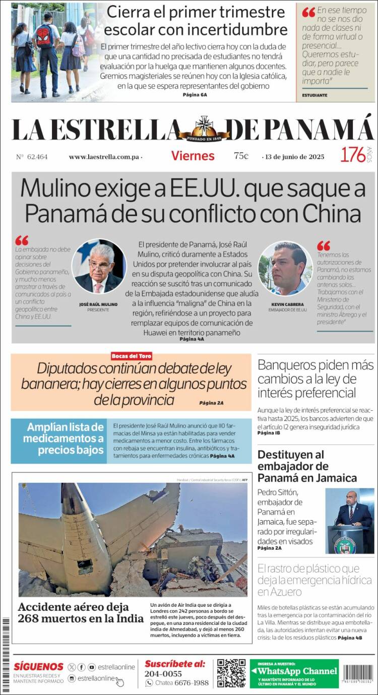 Portada de La Estrella de Panamá (Panamá)