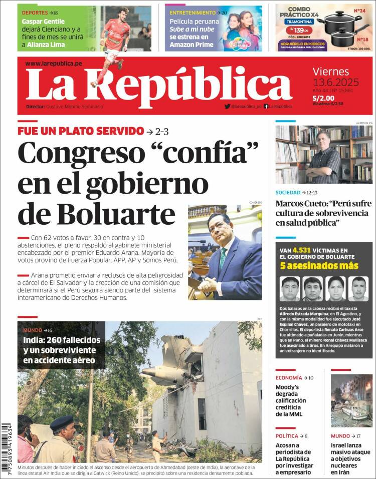 Portada de La Republica (Perú)