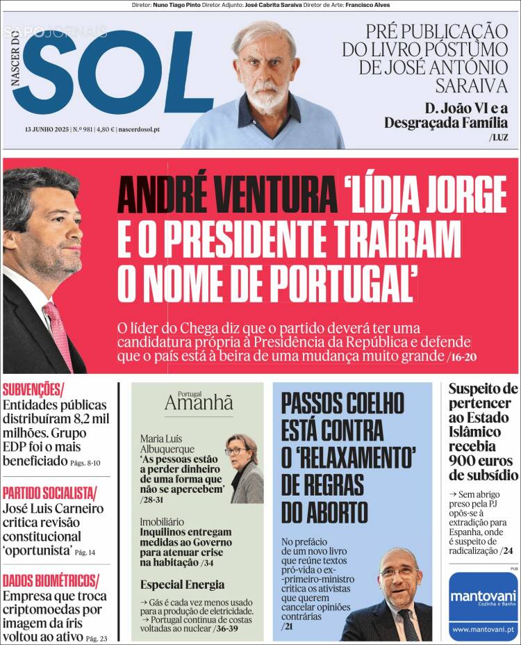 Portada de Jornal Sol (Portugal)