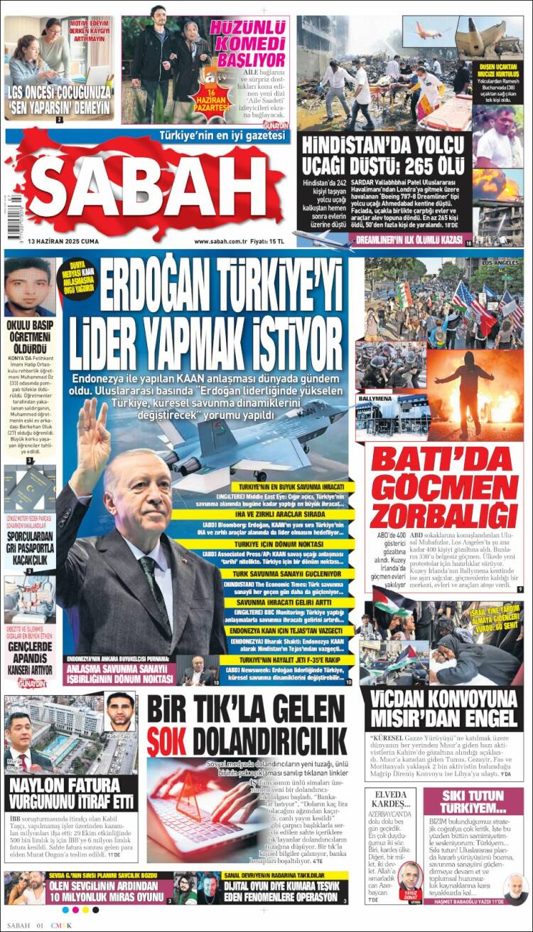 Portada de Sabah (Turquía)