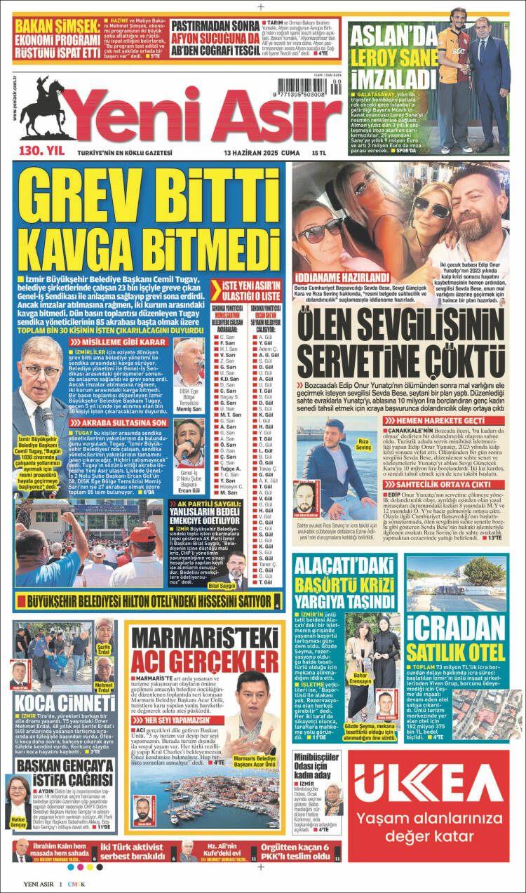 Portada de Yeni Asır (Turquía)
