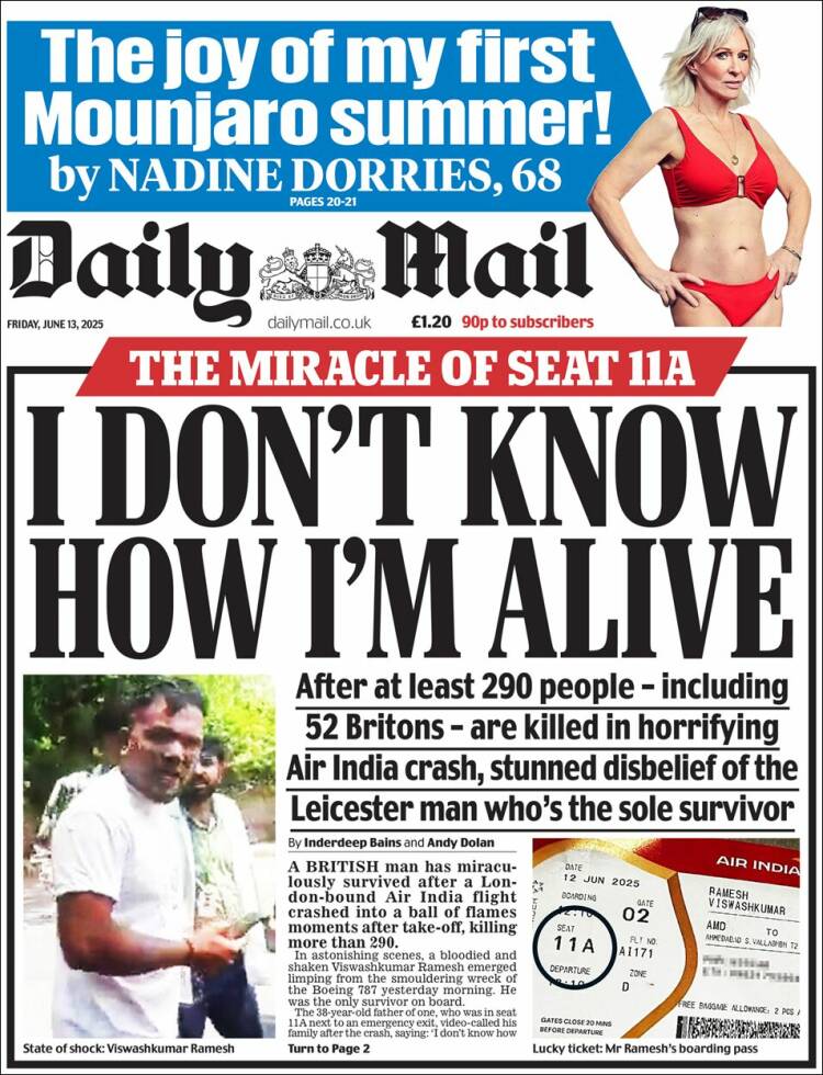Portada de Daily Mail (Reino Unido)