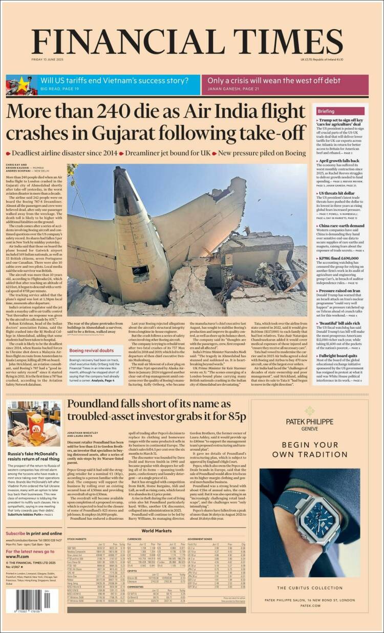 Portada de Financial Times (Reino Unido)