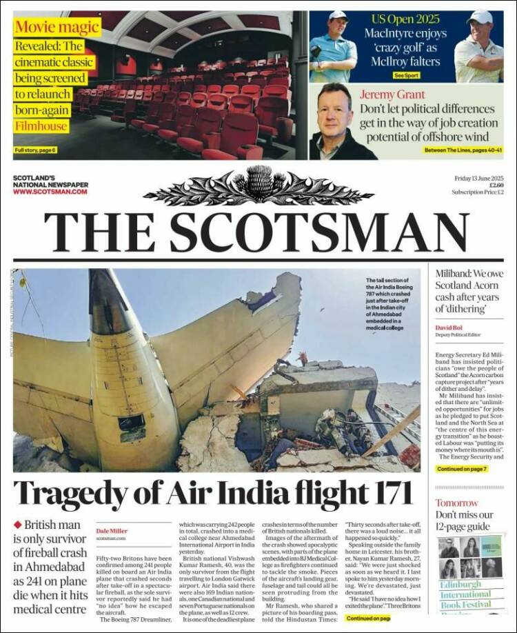 Portada de The Scotsman (Reino Unido)