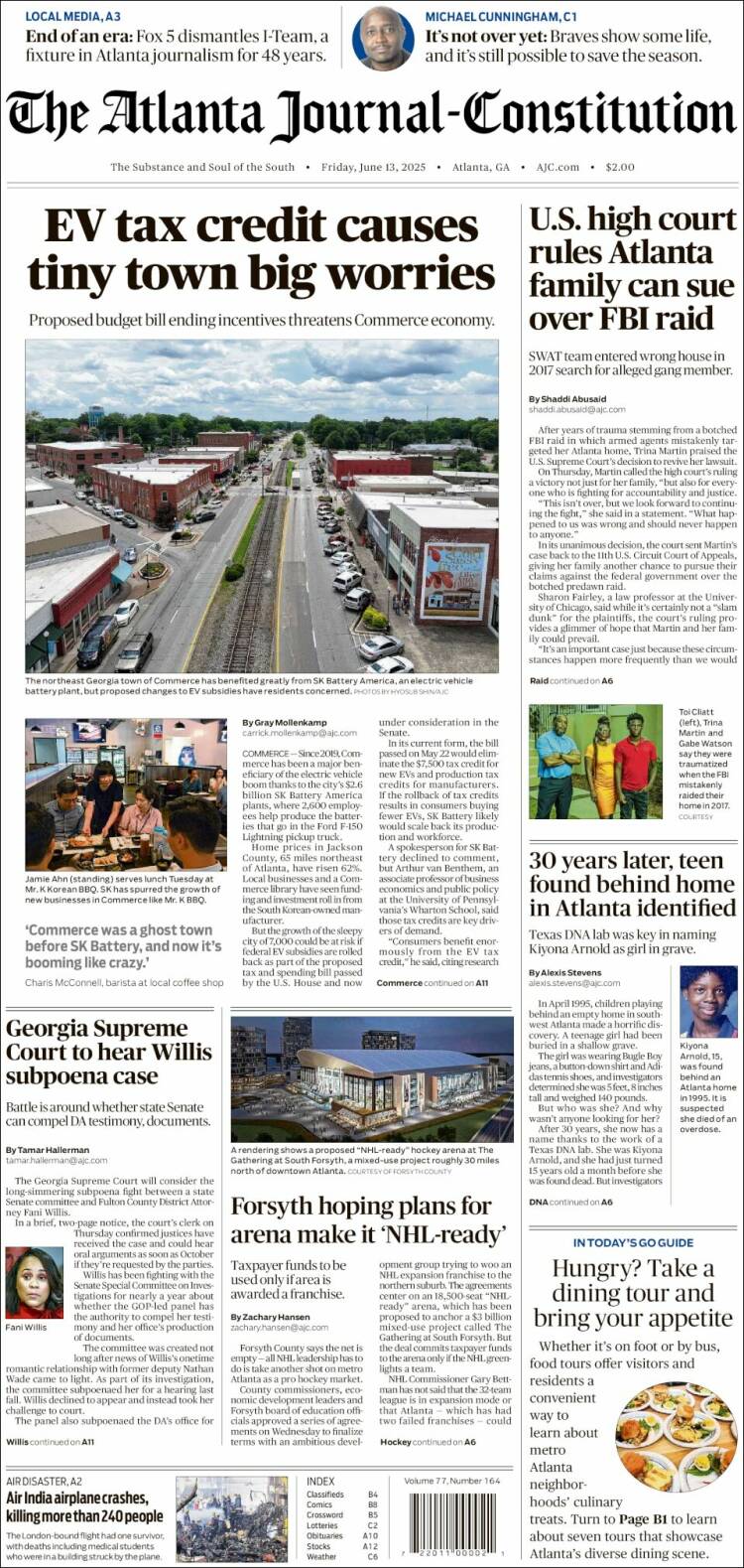Portada de The Atlanta Journal-Constitution (USA)