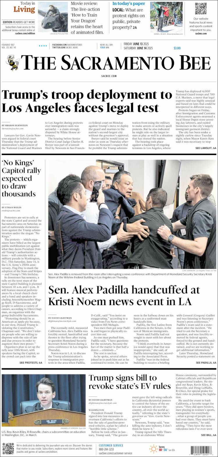 Portada de The Sacramento Bee (USA)