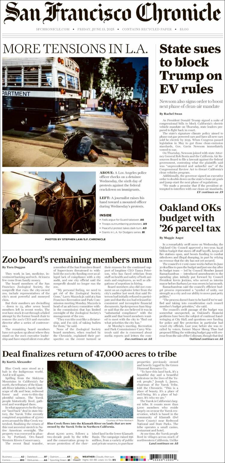 Portada de San Francisco Chronicle (USA)