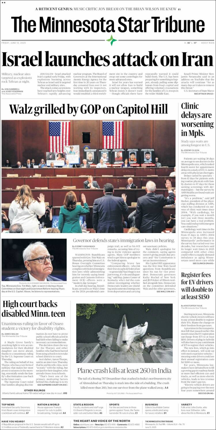 Portada de Star Tribune (USA)