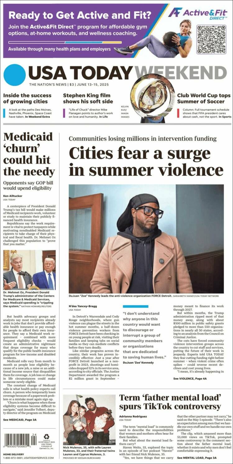 Portada de USA Today (USA)