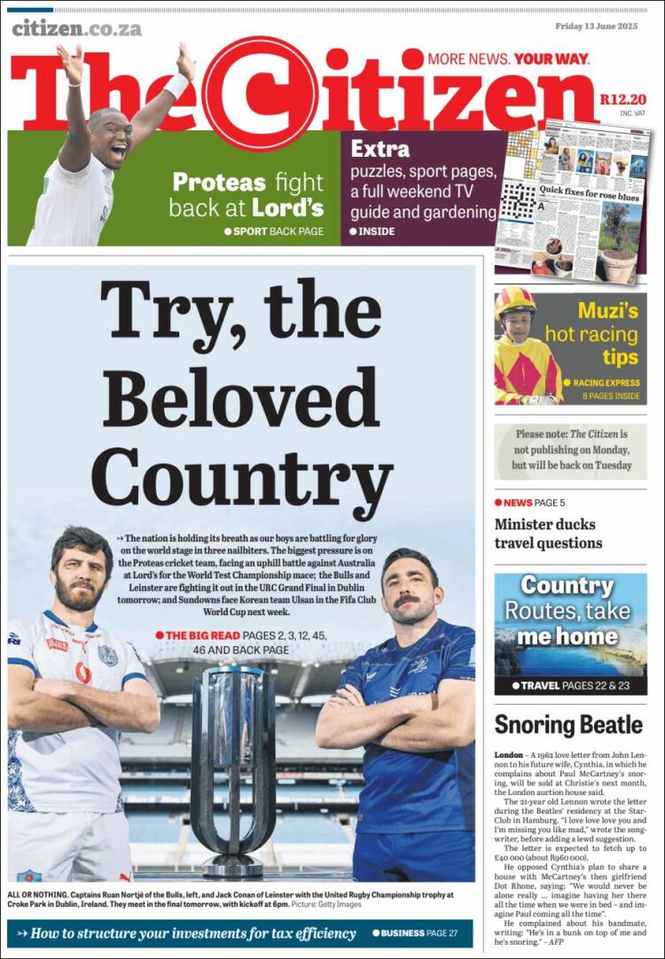Portada de The Citizen (Sudáfrica)