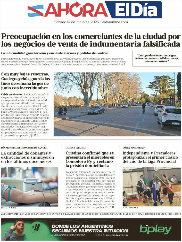 Portada de El Día de Gualeguaychú (Argentina)