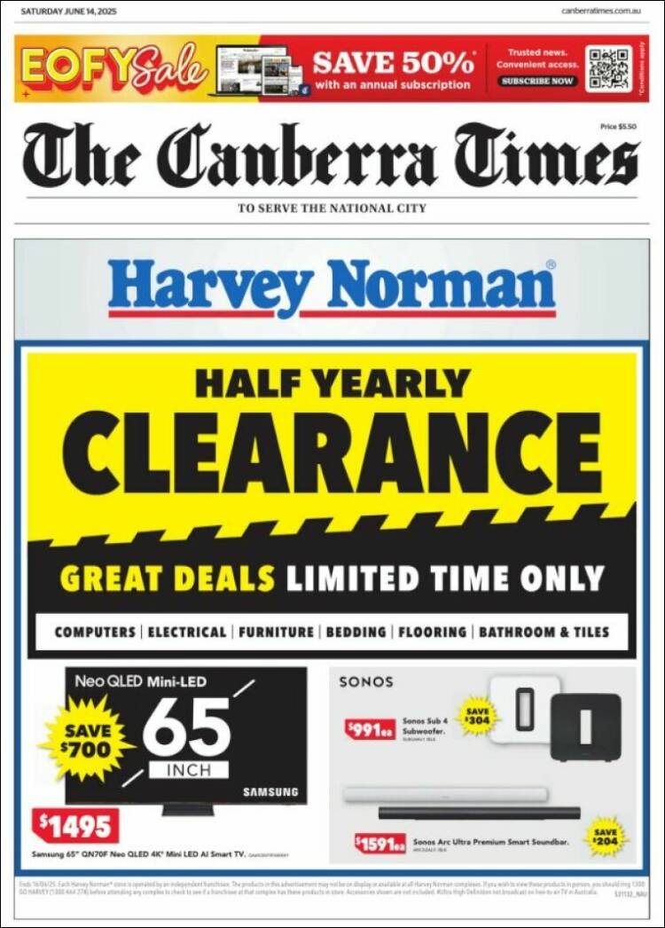 Portada de The Canberra Times (Australia)