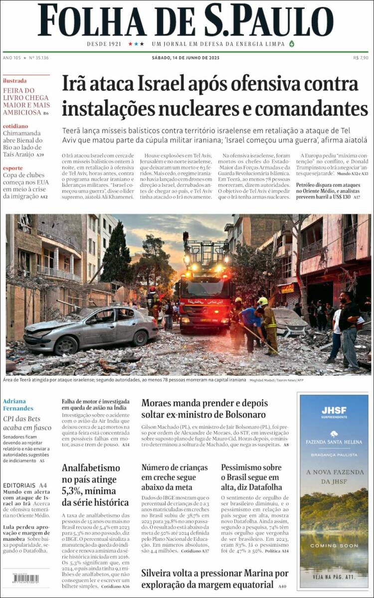 Portada de Folha de São Paulo (Brasil)