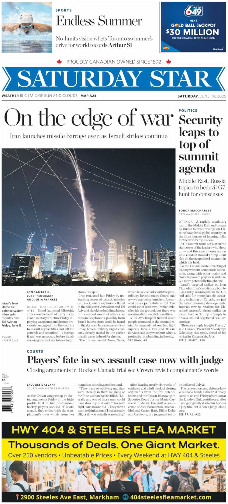 Portada de The Toronto Star (Canadá)
