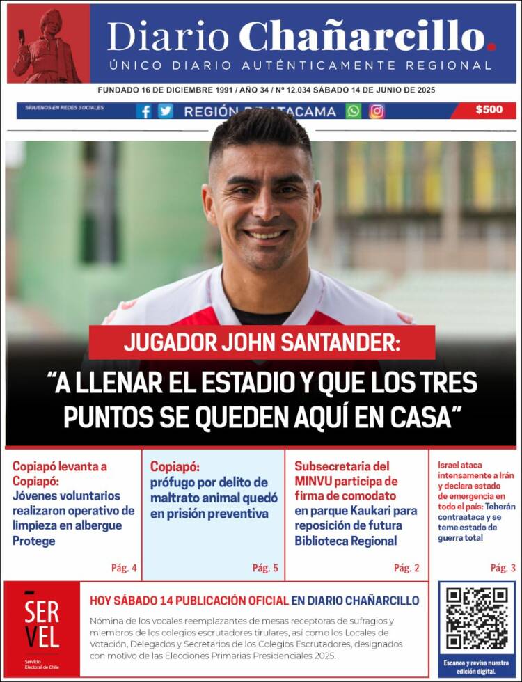 Portada de Diario Chañarcillo (Chile)