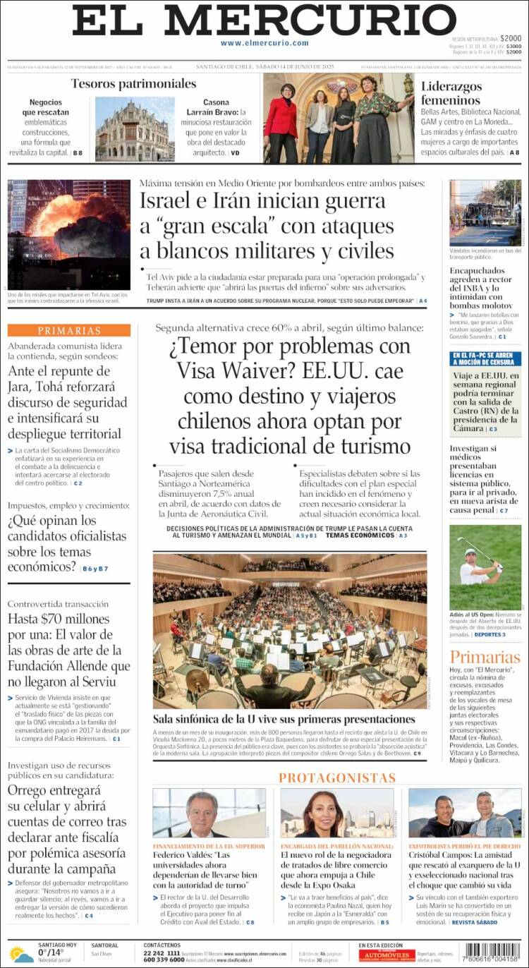Portada de El Mercurio (Chile)