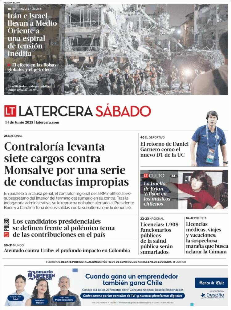 Portada de La Tercera (Chile)