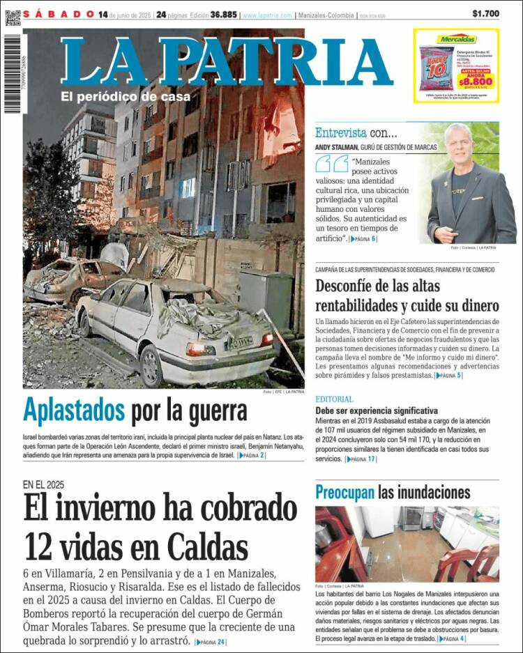 Portada de La Patria (Colombia)