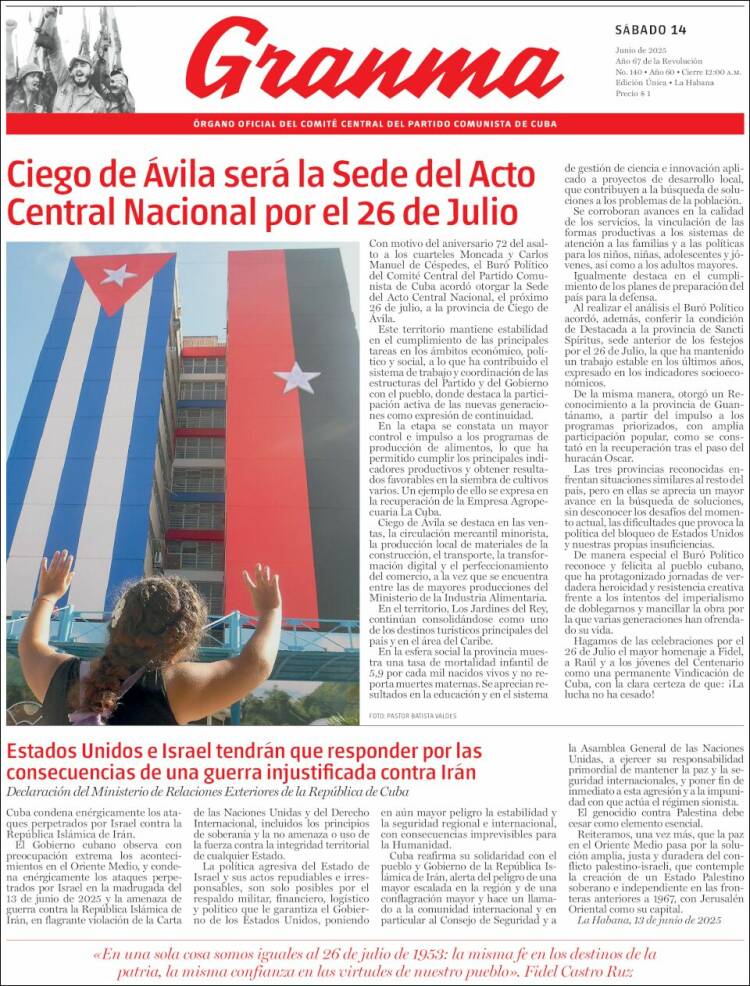 Portada de Granma (Cuba)