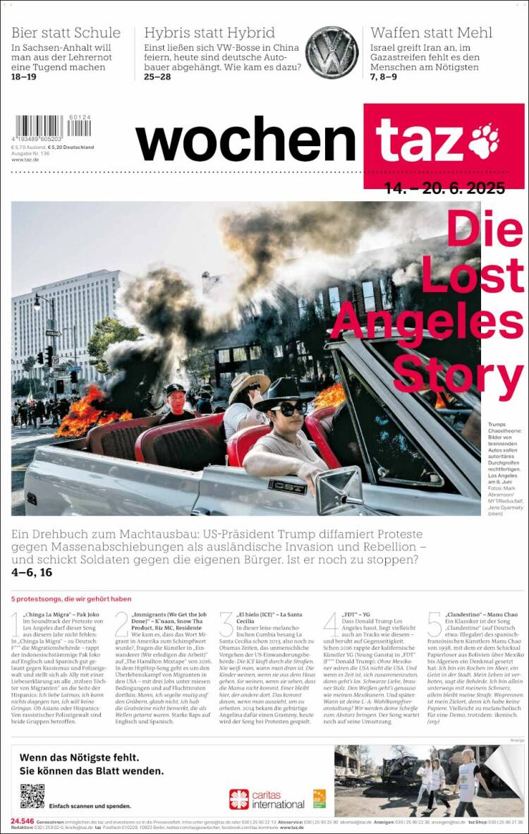 Portada de Die Tageszeitung (Alemania)