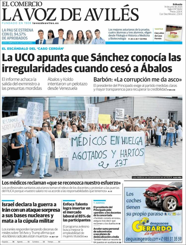 Portada de El Comercio - Avilés (España)