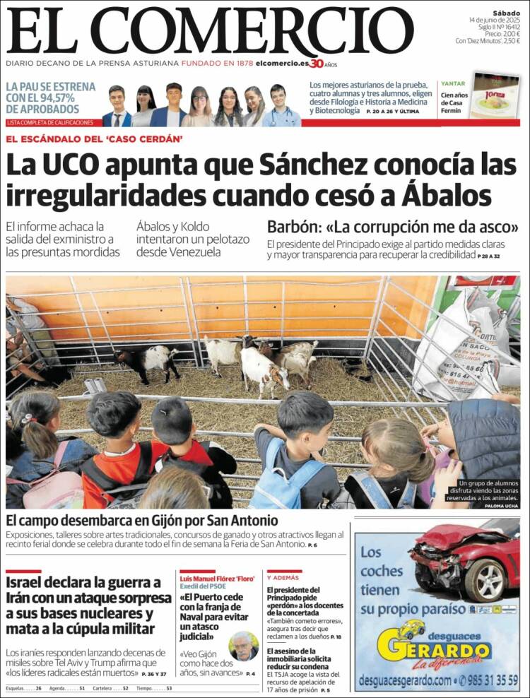 Portada de El Comercio - Gijón (España)