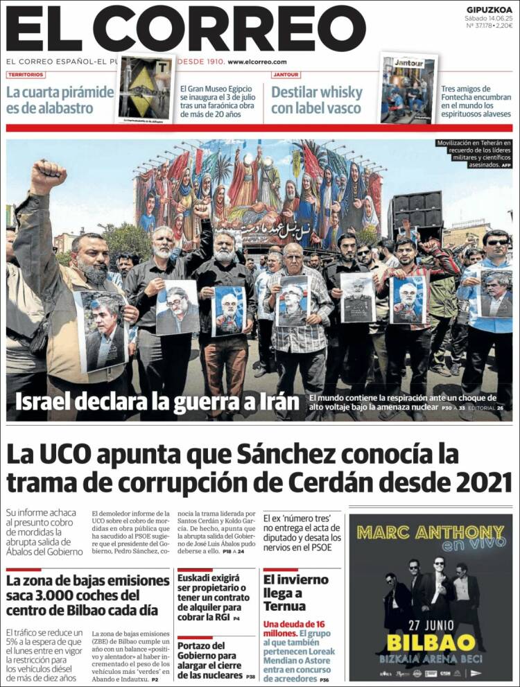 Portada de El Correo - Guipuzcoa (España)