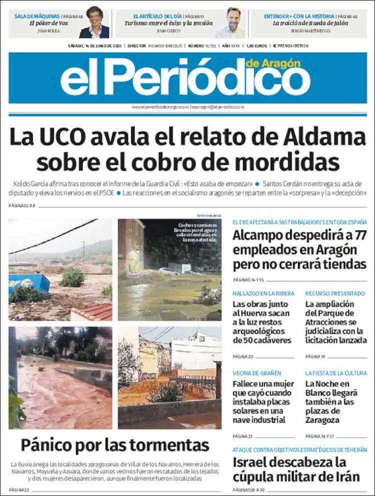 Portada de El Periódico de Aragón (España)