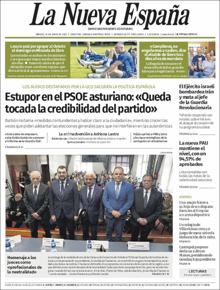 Portada de La Nueva España (España)