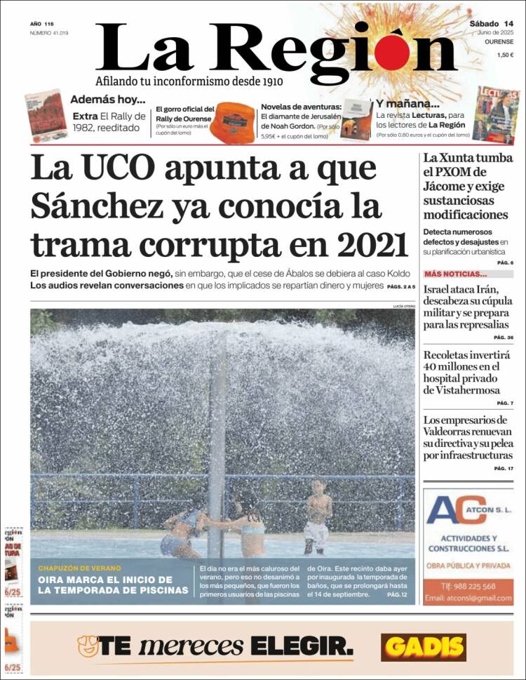 Portada de La Región de Ourense (España)