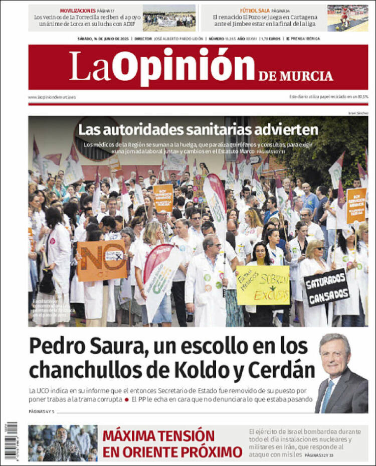 Portada de La Opinión de Murcia (España)