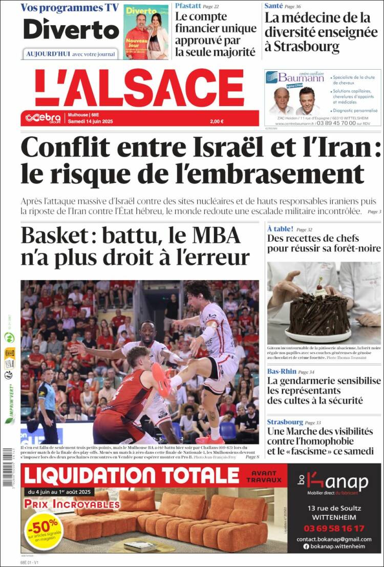 Portada de Journal L'Alsace (Francia)