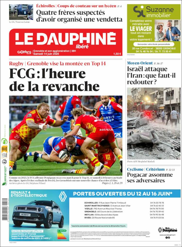 Portada de Le Dauphiné Libéré (Francia)