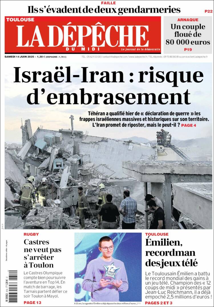 Portada de La Dépêche du Midi (Francia)