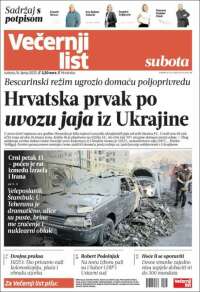 Portada de Večernji (Croacia)