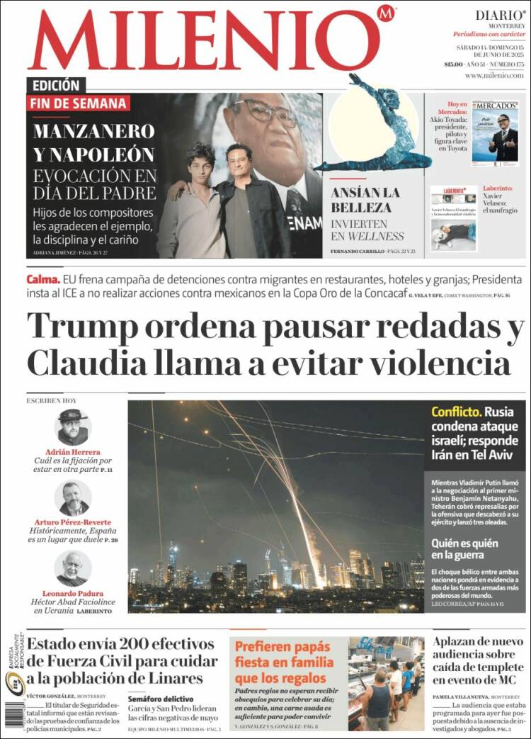 Portada de Milenio de Monterrey (México)