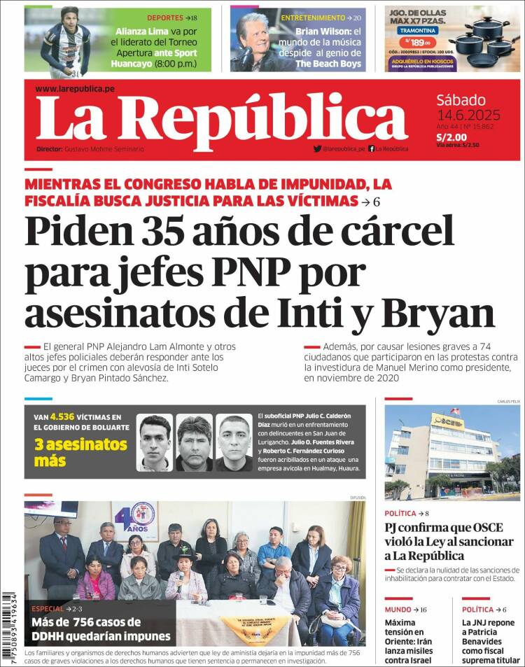 Portada de La Republica (Per&uacute;)