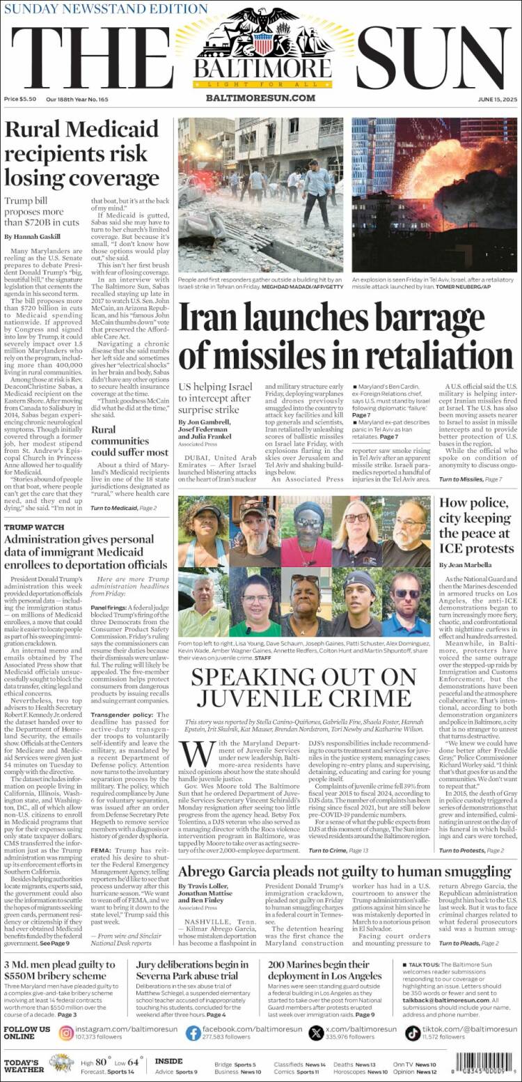 Portada de The Baltimore Sun (USA)