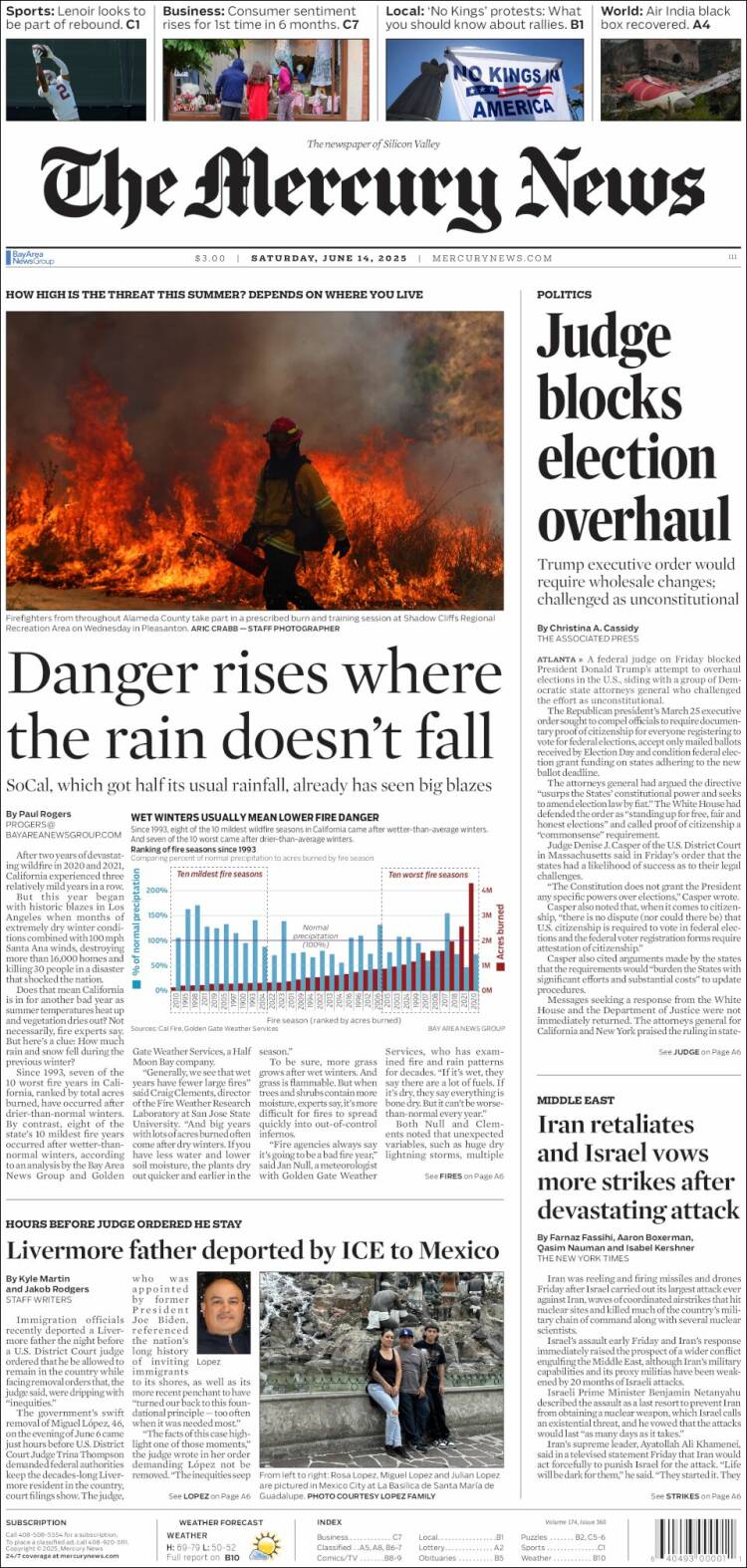 Portada de San Jose Mercury News (USA)
