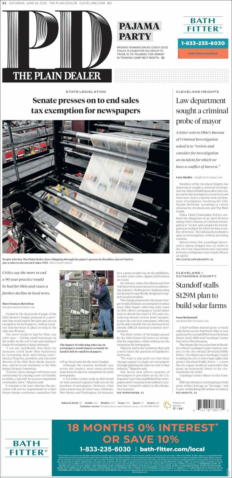 Portada de The Plain Dealer (USA)