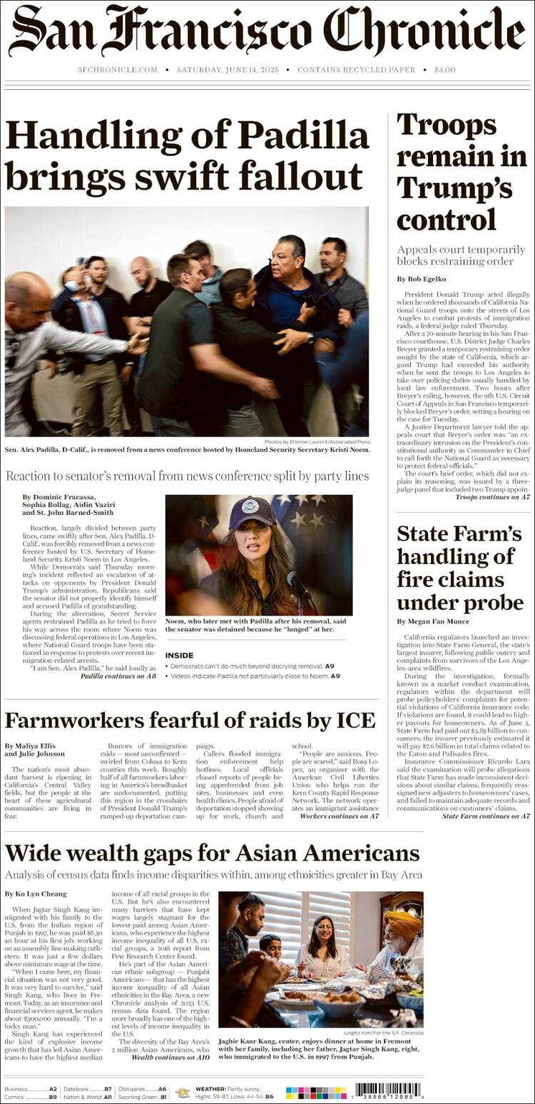 Portada de San Francisco Chronicle (USA)