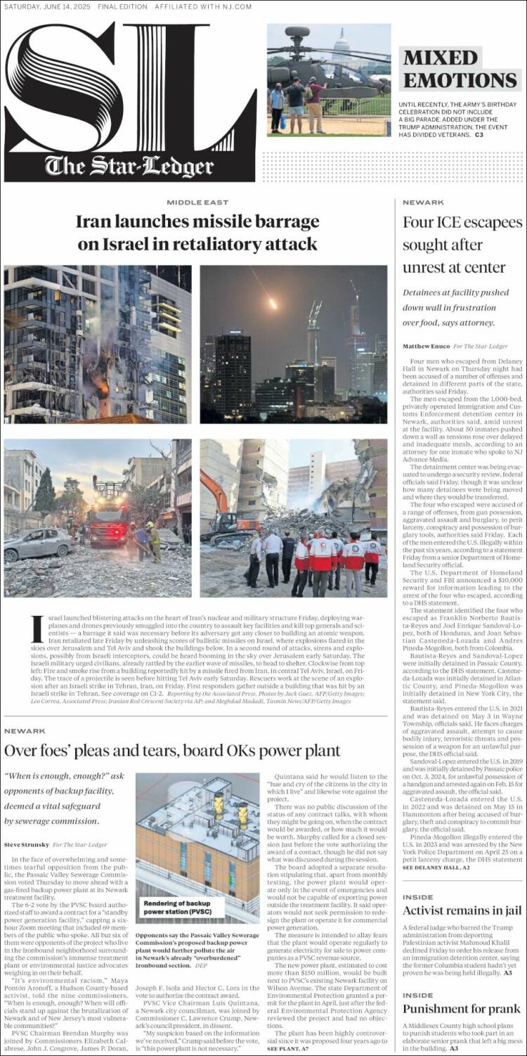 Portada de Star-Ledger (USA)
