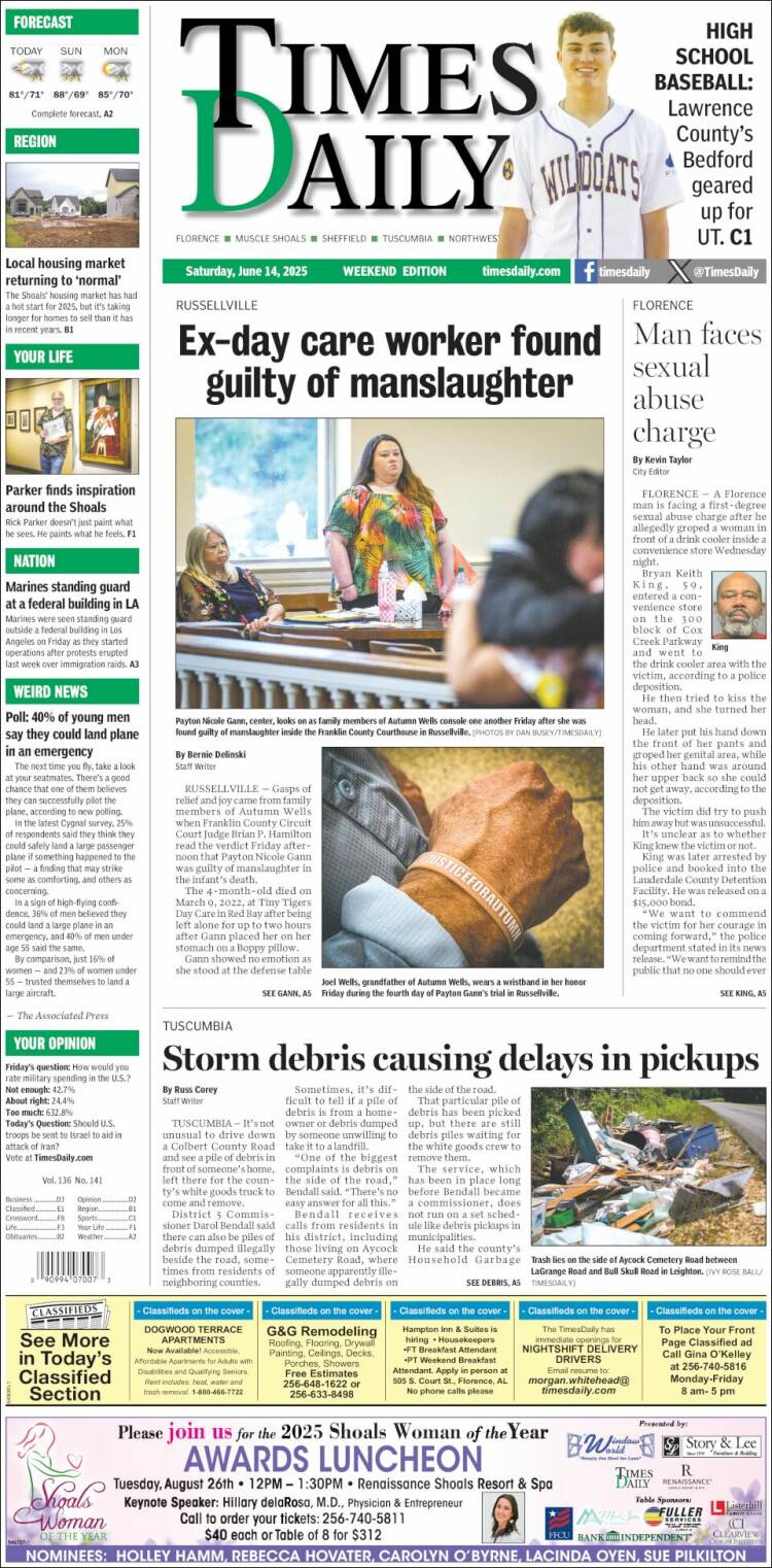 Portada de Times Daily (USA)