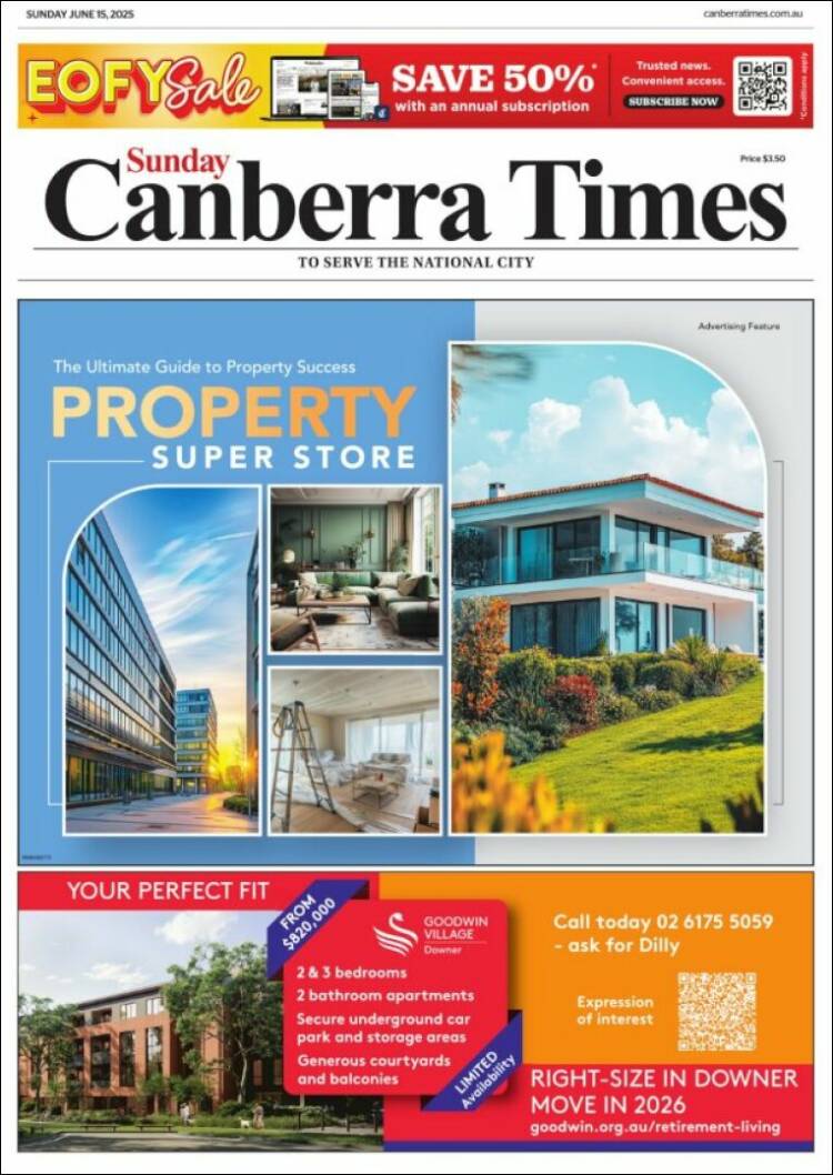 Portada de The Canberra Times (Australia)