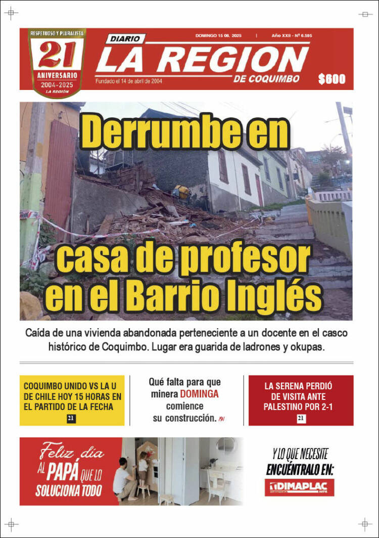 Portada de Diario La Región de Coquimbo (Chile)